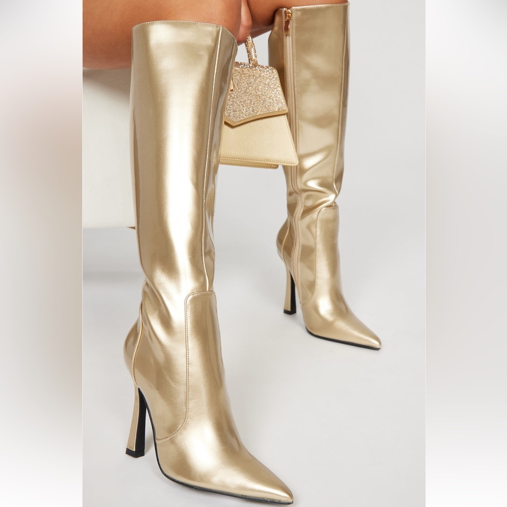 Fashion Nova Gold Boots (Worn Once)